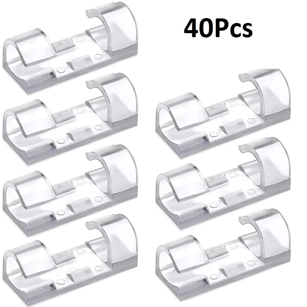 Self-Adhesive Cable Organizer Clips | ABS Wire Cord Holder Cable Organizer Clips QXL 40pcs Transparent