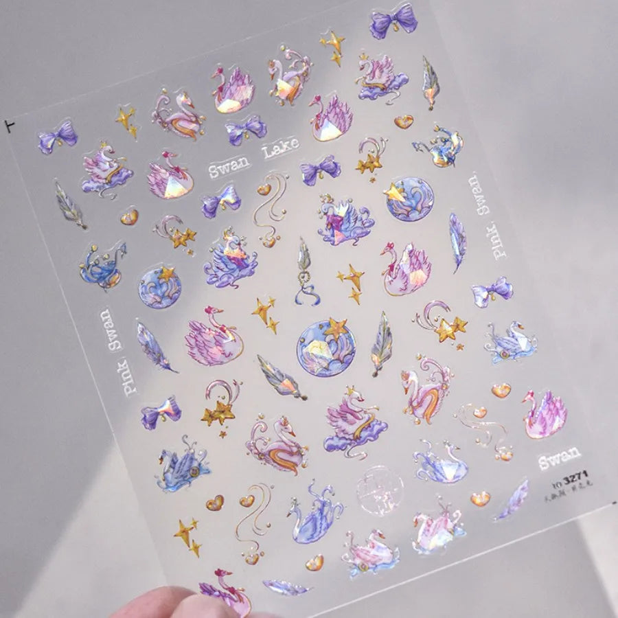 5D Kawaii Star Swan Nail Art Stickers | Self-Adhesive Decals Nail Art Stickers QXL 1pcs