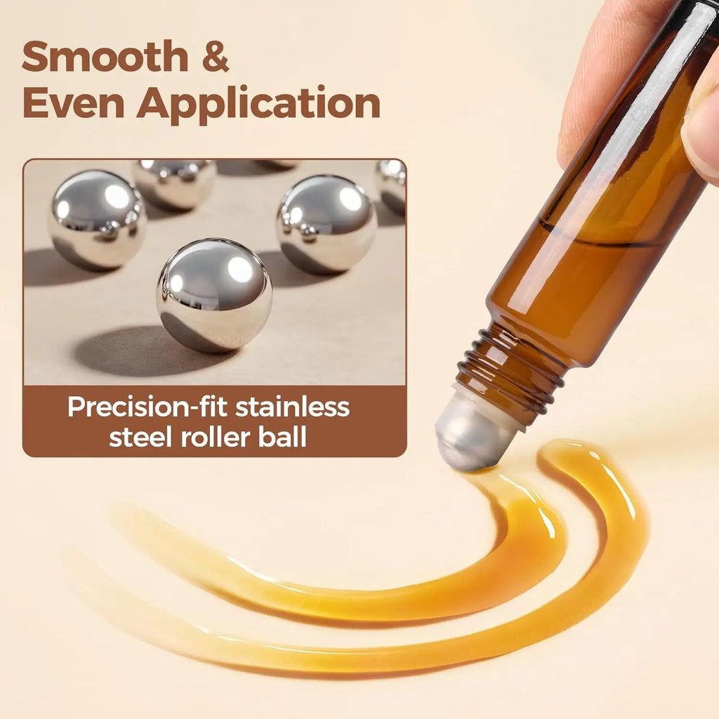 Amber Glass Roller Bottles 10ml | Essential Oils & Perfume 4/8 Pack Glass Roller Bottle QXL