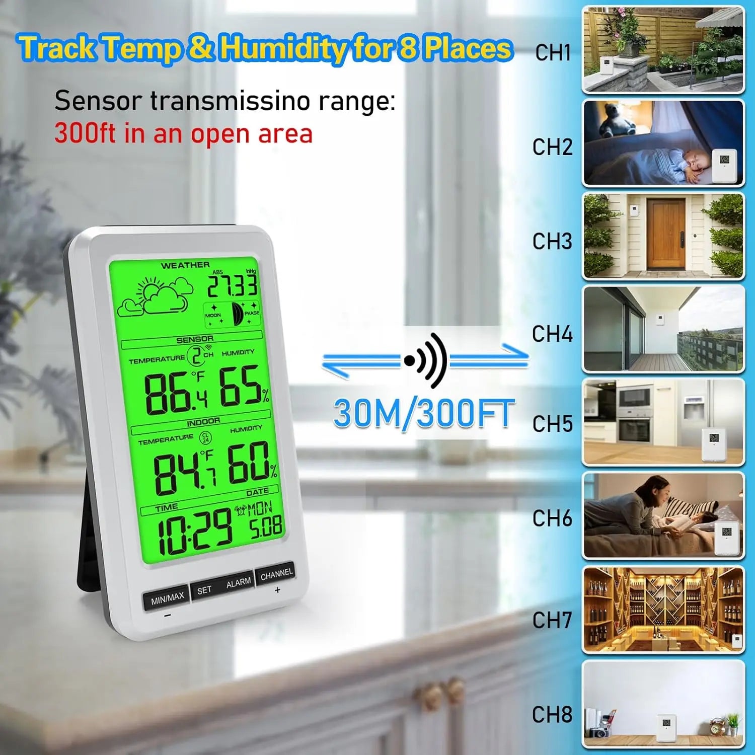 Wireless Weather Station | Thermometer, Humidity & Moon Phase Wireless Weather Station QXL