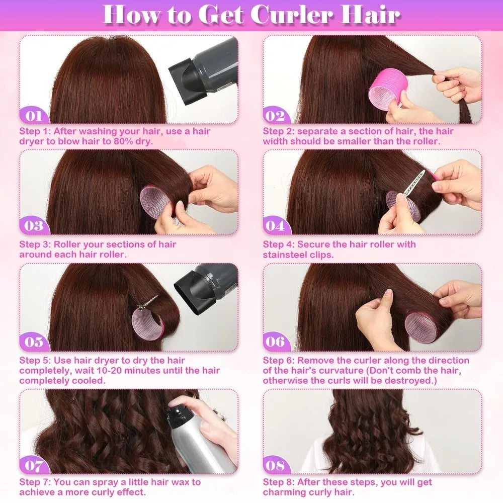 30-Piece Heatless Hair Roller Set with Clips | Self-Grip Curlers Heatless Hair Rollers QXL