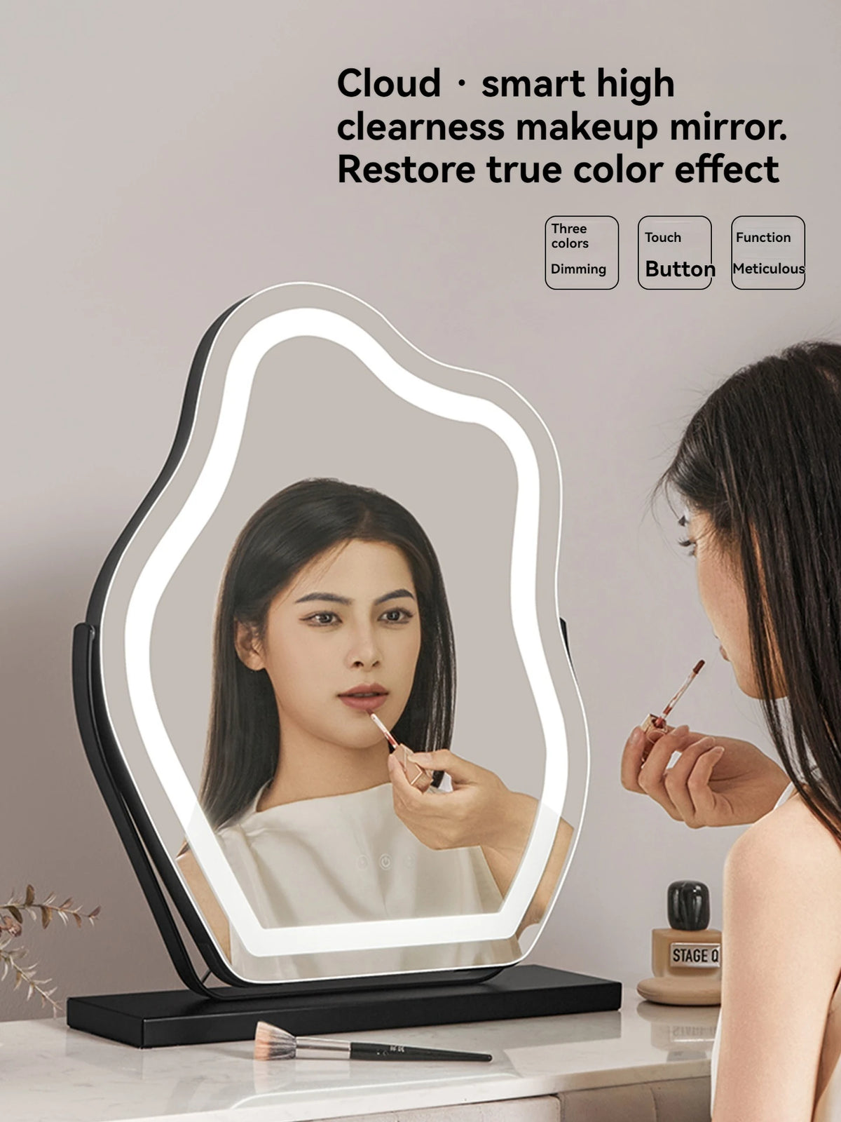 Cloud-Shape HD LED Lighted Desktop Makeup Mirror | Vanity LED Vanity Mirror QXL