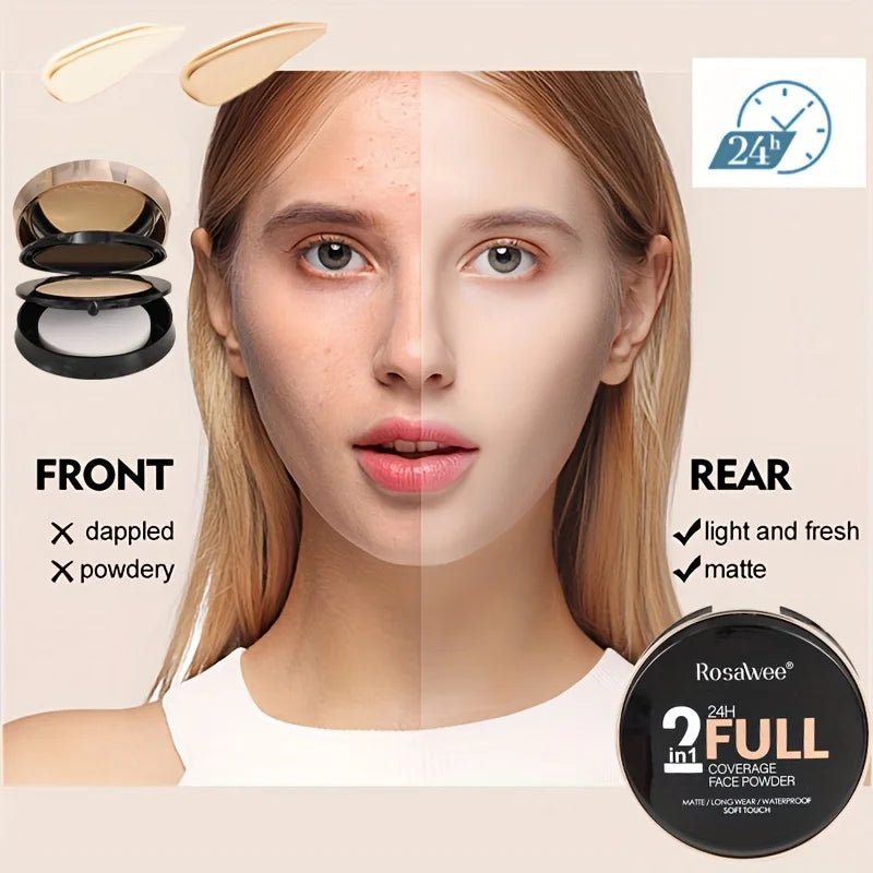 Rosawee 24H Full Coverage Matte Face Powder – All Skin Types Pressed Face Powder QXL