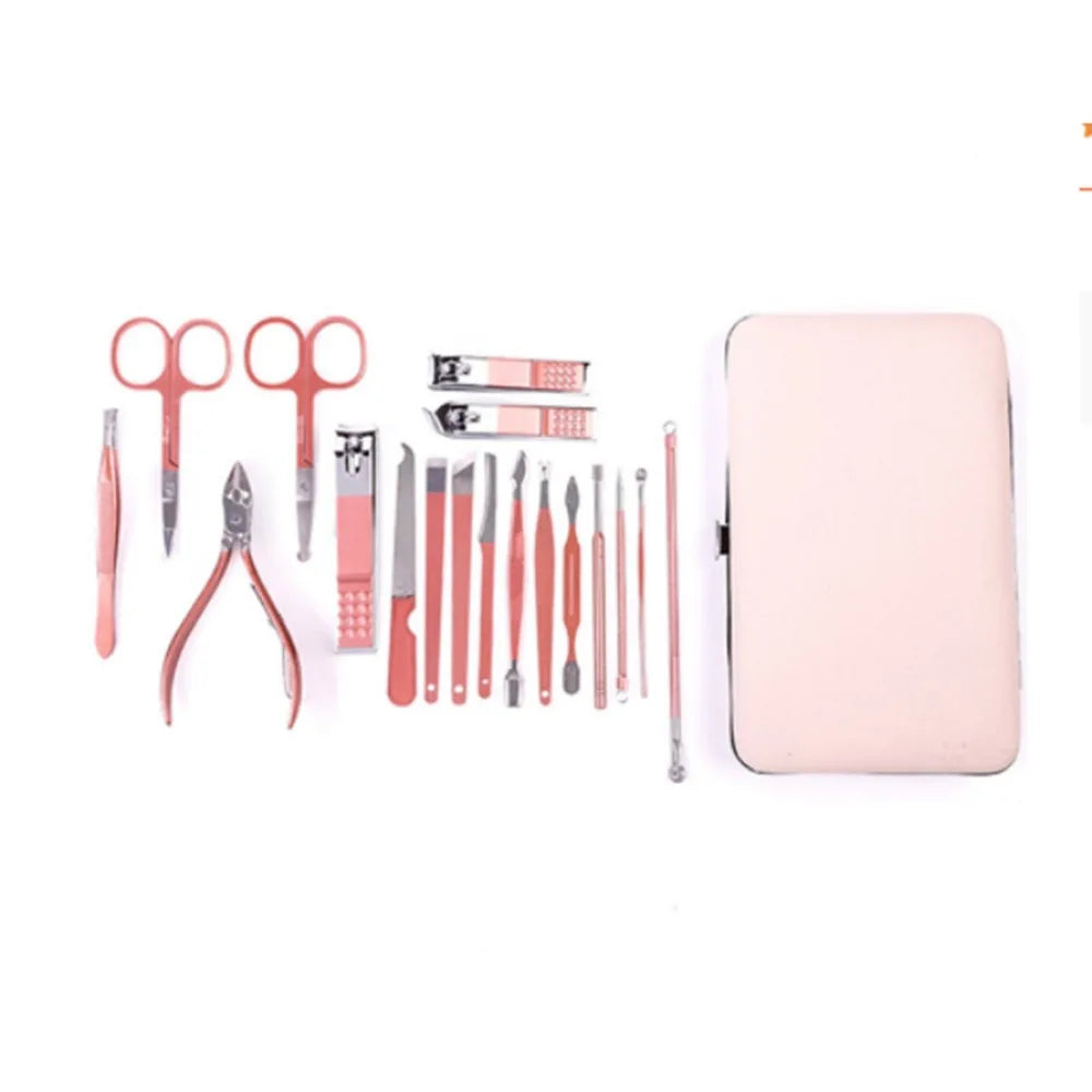 18-Pc Rose Gold Stainless Steel Nail Clipper & Grooming Kit Nail Grooming Kit QXL Red