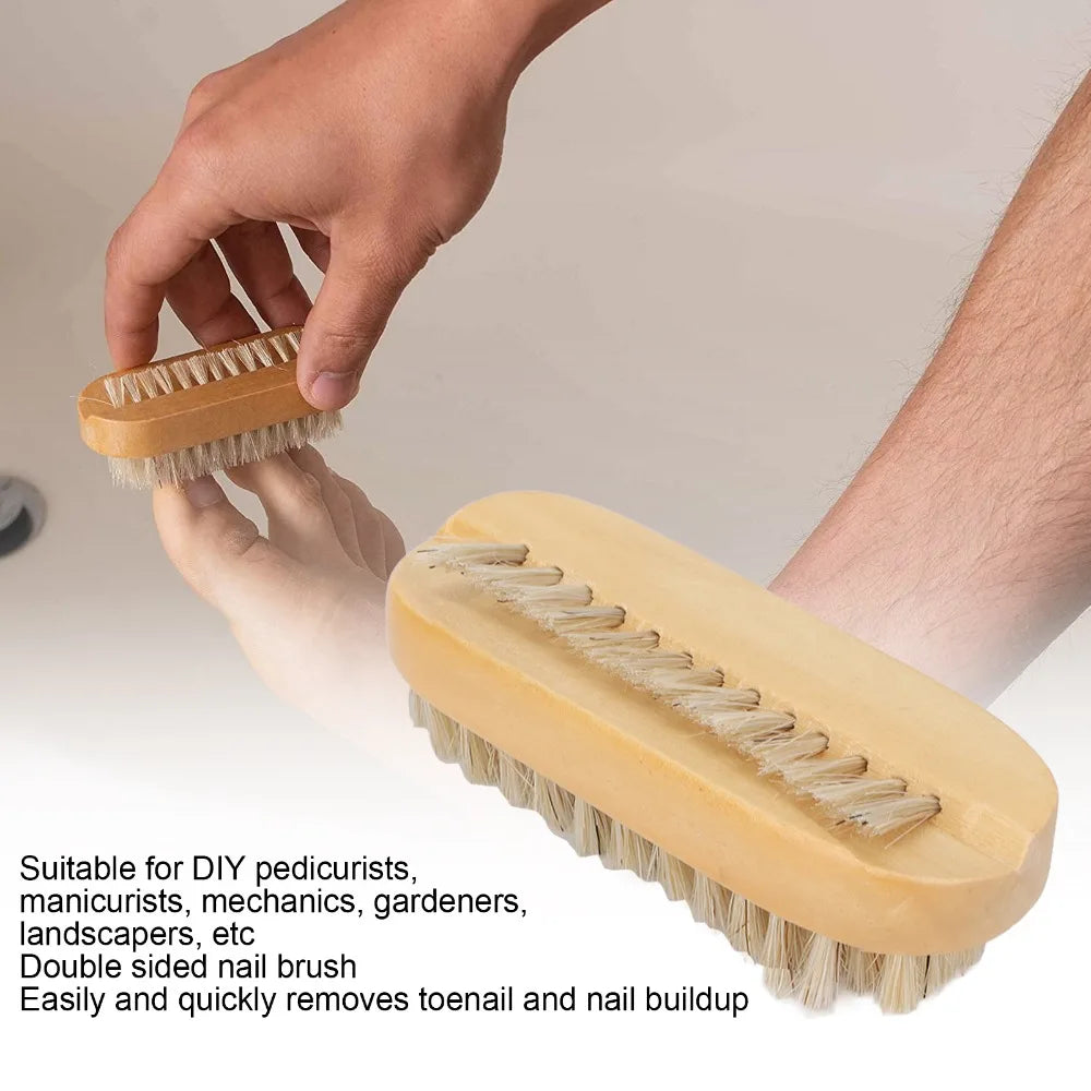 Wooden Double-Sided Nail Brush | Manicure & Pedicure Scrubber Nail Cleaning Brush QXL