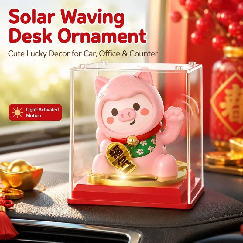Solar Waving Lucky Cat Ornament | Desk, Car & Home Decor Desk Ornament QXL