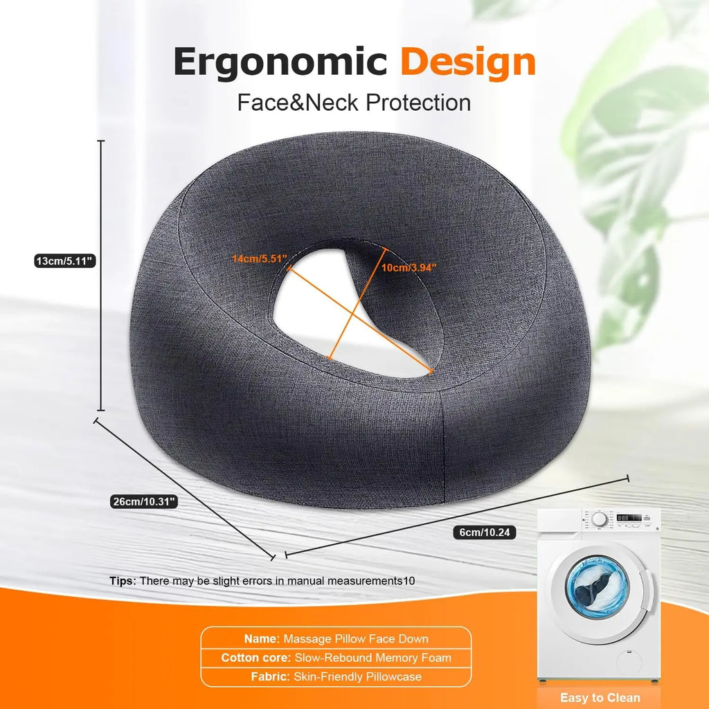 Memory Foam Face-Down Pillow | Massage Headrest & Eye Support Massage Support Pillow QXL DARK GRAY 26x26x13cm