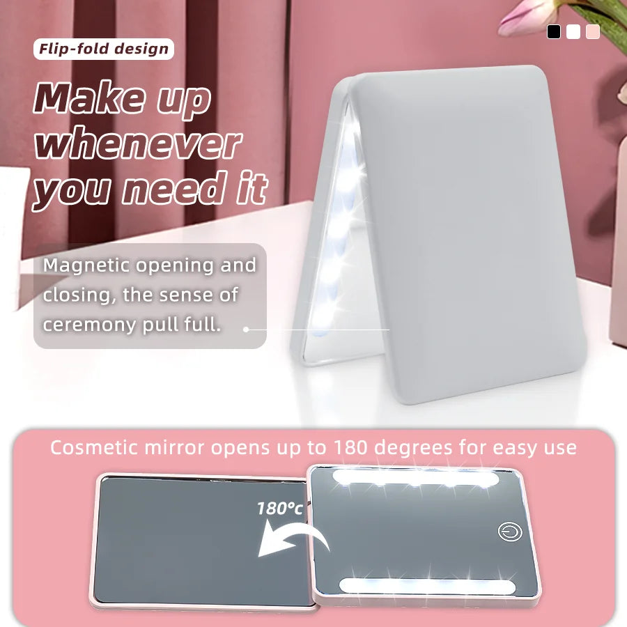 Lighted Compact Makeup Mirror | Double-Sided 1X/2X Rechargeable Lighted Compact Mirror QXL