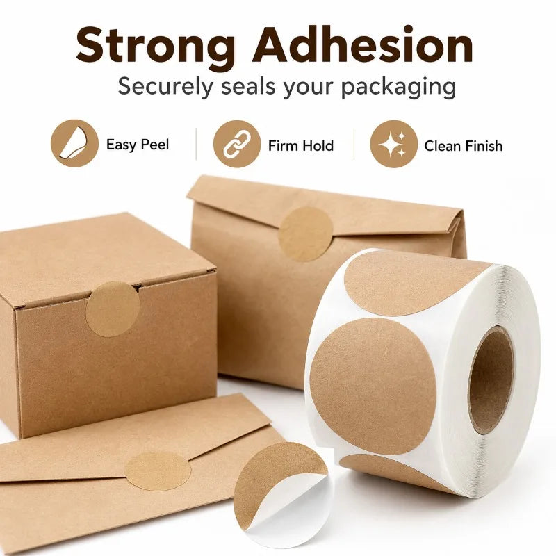 500-Pack Kraft Round Label Stickers | Writable Blank Seals Roll Kraft Label Stickers QXL