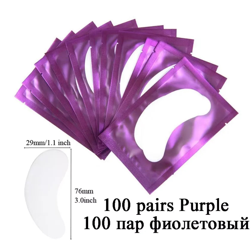 100-Pair Lint-Free Under Eye Gel Pads for Lash Extensions Lash Extension Pads QXL 100Pairs Purple
