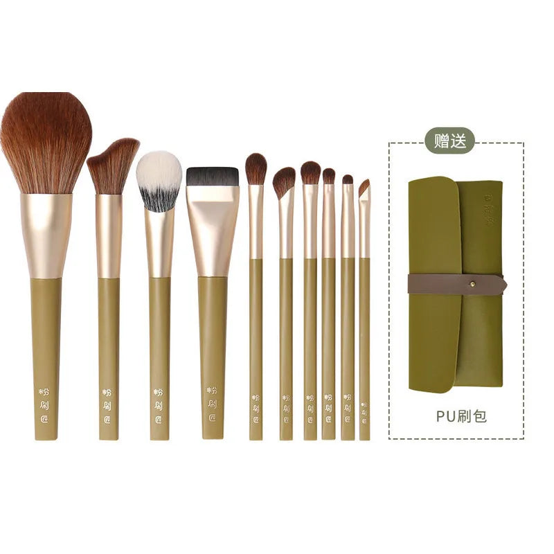 Avocado 10-Piece Makeup Brush Set | Soft Synthetic Bristles Makeup Brush Set QXL