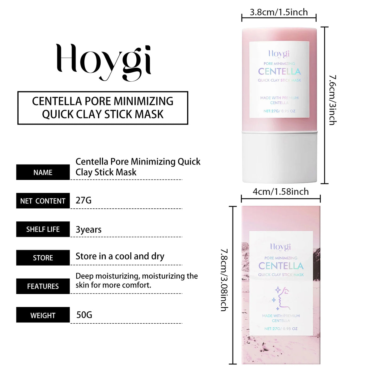 Hoygi Centella Asiatica Face Cream | Firming & Hydrating 50ml Face Moisturizer Cream QXL Centella Clay Stick