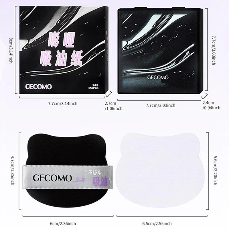 150-Sheet Oil Blotting Papers with Case, Puff & Mirror Oil Blotting Papers QXL one size