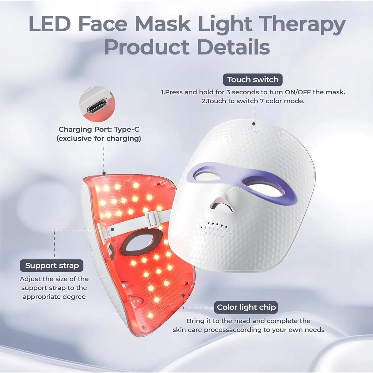 LED Red Light Therapy Face Mask | 3 Modes & 2500mAh Battery LED Therapy Face Mask QXL