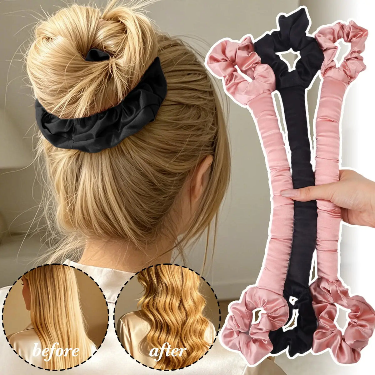 Satin Heatless Hair Curler Rod & Scrunchie | Overnight Curls Heatless Hair Curler QXL