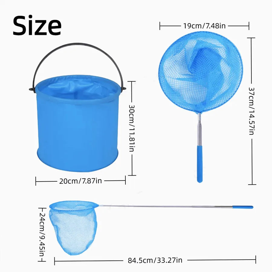 2-in-1 Kids Fishing Net & Foldable Bucket | Outdoor Toy Set Kids Outdoor Toy Set QXL