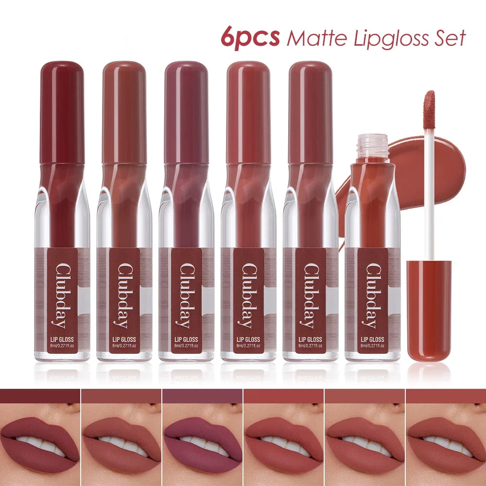 Clubday 6-Pack Velvet Matte Lip Gloss | Rich Long-Lasting Color Matte Lip Gloss Set QXL