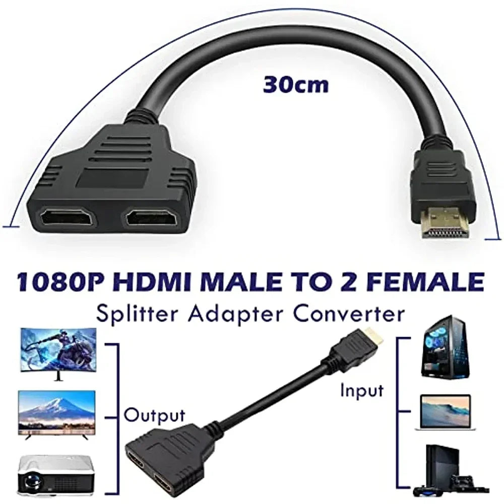HDMI Splitter Cable 1 Male to 2 Female 30cm | 4K 3D ARC HDMI Splitter Cable QXL