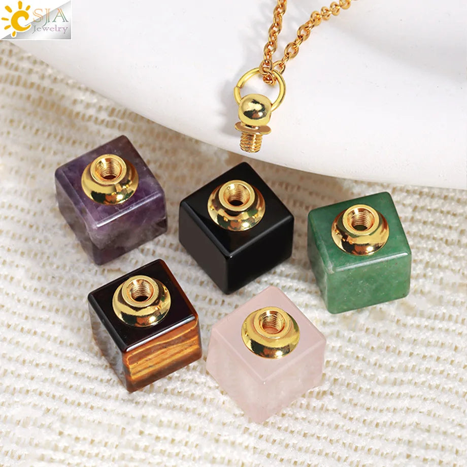 Natural Crystal Gemstone Refillable Perfume Diffuser Necklace Diffuser Pendant Necklace QXL
