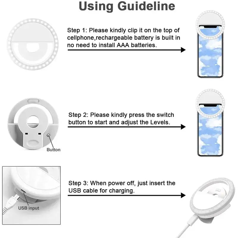 LED Selfie Ring Light with Phone Clip & USB Charge Selfie Ring Light QXL