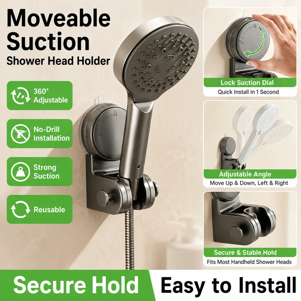 No-Drill Suction Cup Shower Head Holder | 360° Adjustable Shower Head Holder QXL