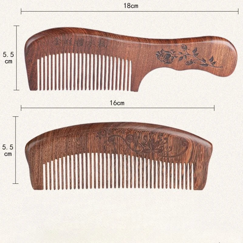 Natural Sandalwood Wood Comb – Anti-Static Wide & Narrow Tooth Wooden Hair Comb QXL
