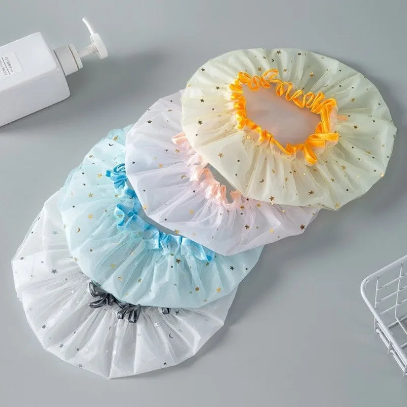 Double-Layer Waterproof Shower Cap | EVA & PVC Star Print Shower Cap QXL