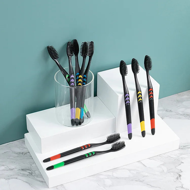 Bamboo Charcoal Soft Bristle Toothbrush – 12 Pack | Adult Soft Bristle Toothbrush QXL
