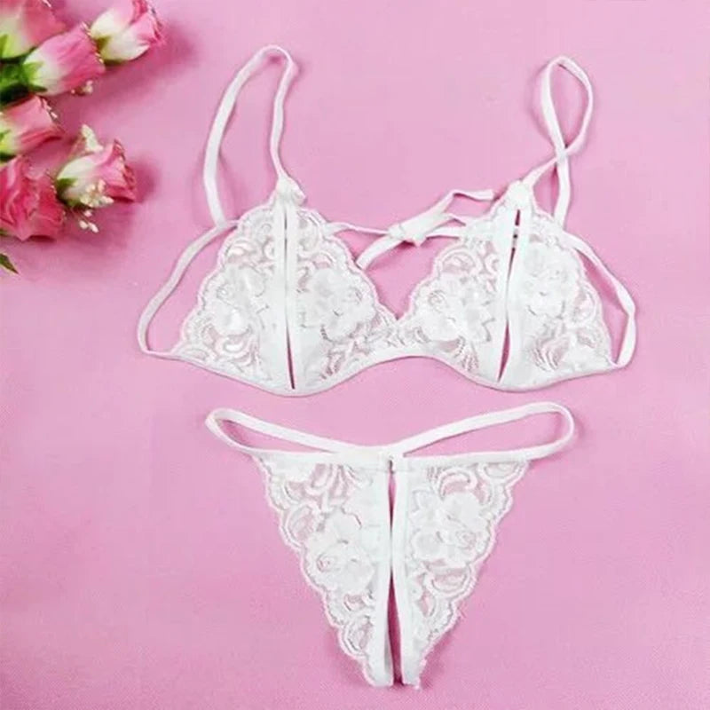 Women's Lace Transparent Three-Piece Lingerie Set Lingerie Set QXL