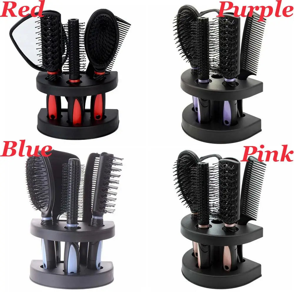 5-Piece Hair Brush & Scalp Massager Comb Set with Mirror Hair Brush Set QXL