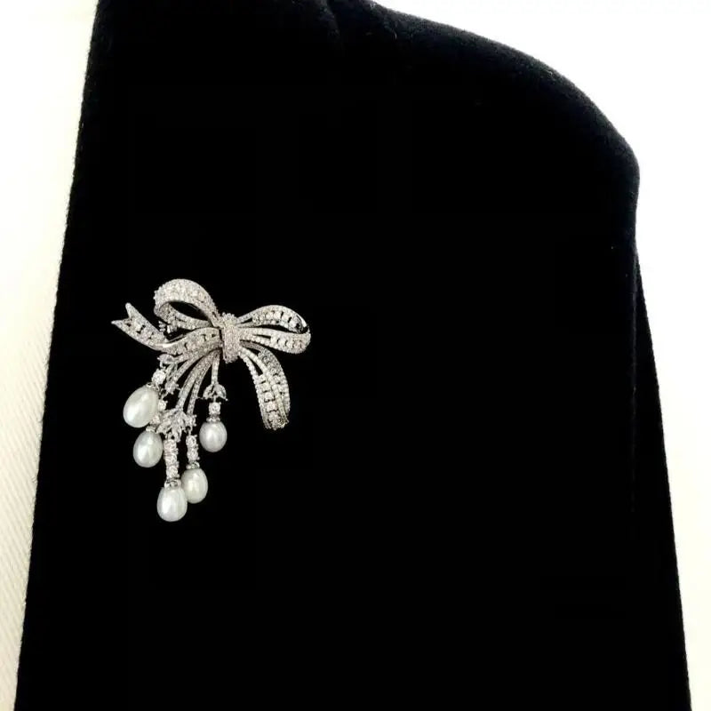 Zircon Pearl Bowknot Tassel Brooch Pin | Women's Corsage Brooch Pin QXL