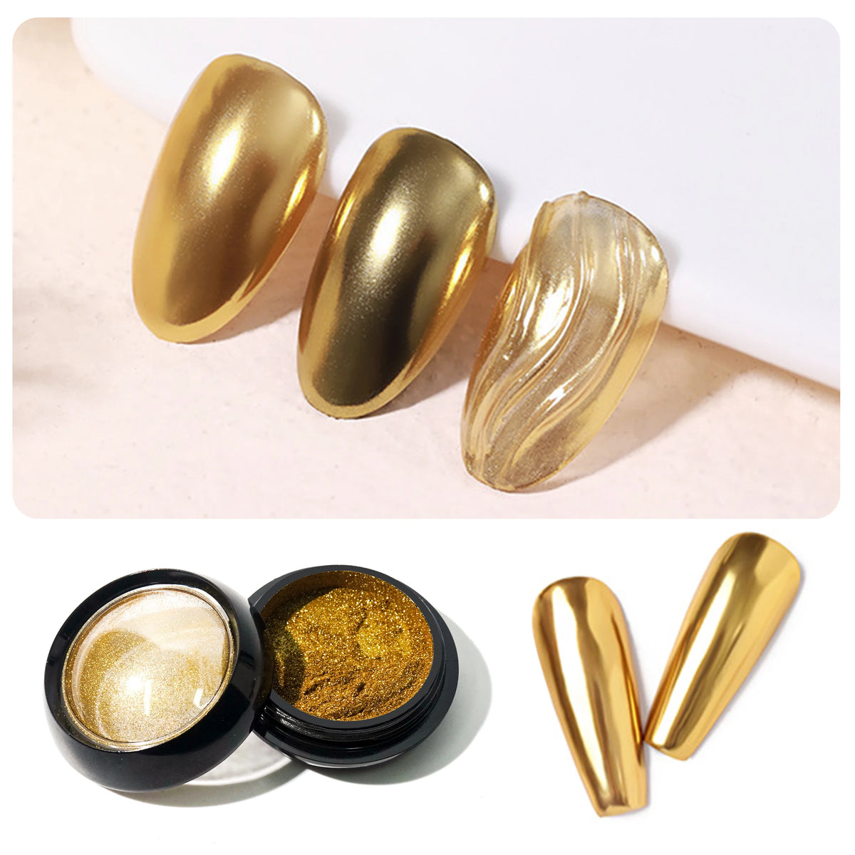 Chrome Mirror Nail Powder | Metallic Glitter Pigment Gold Silver Chrome Nail Powder QXL golden