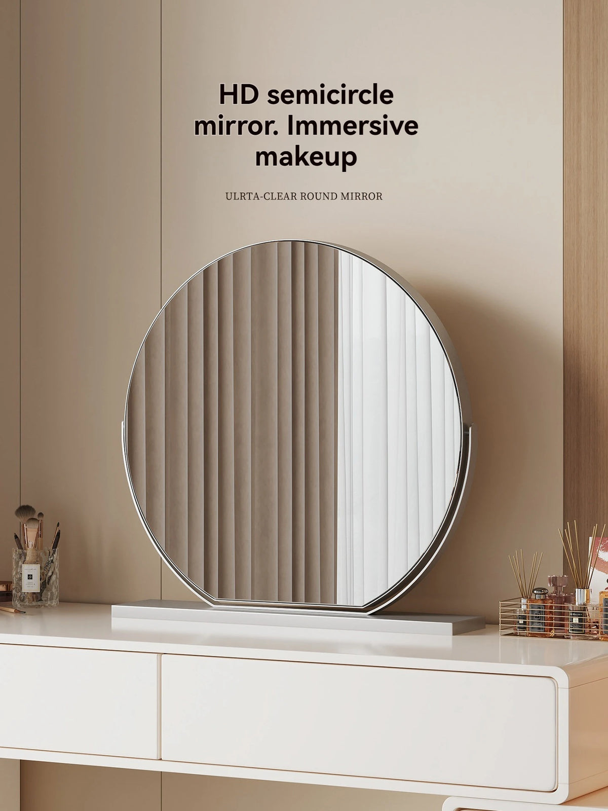 Large Half-Circle Desktop Makeup Mirror | Metal Frame Desktop Makeup Mirror QXL