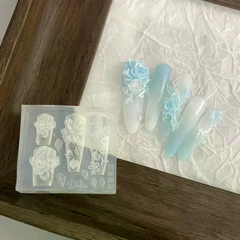 3D Rose Ice Flower Silicone Nail Mold | Resin Carving Mold Silicone Nail Mold QXL