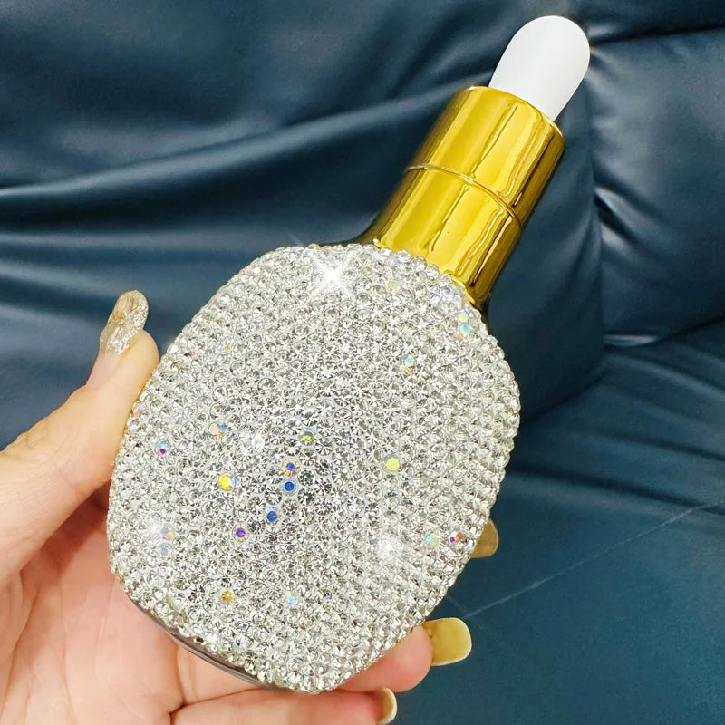 Diamond-Inlaid Flat Glass Dropper Bottle | Cosmetic Oil & Serum Glass Dropper Bottle QXL ZX9420 Diamond inlai Default Item