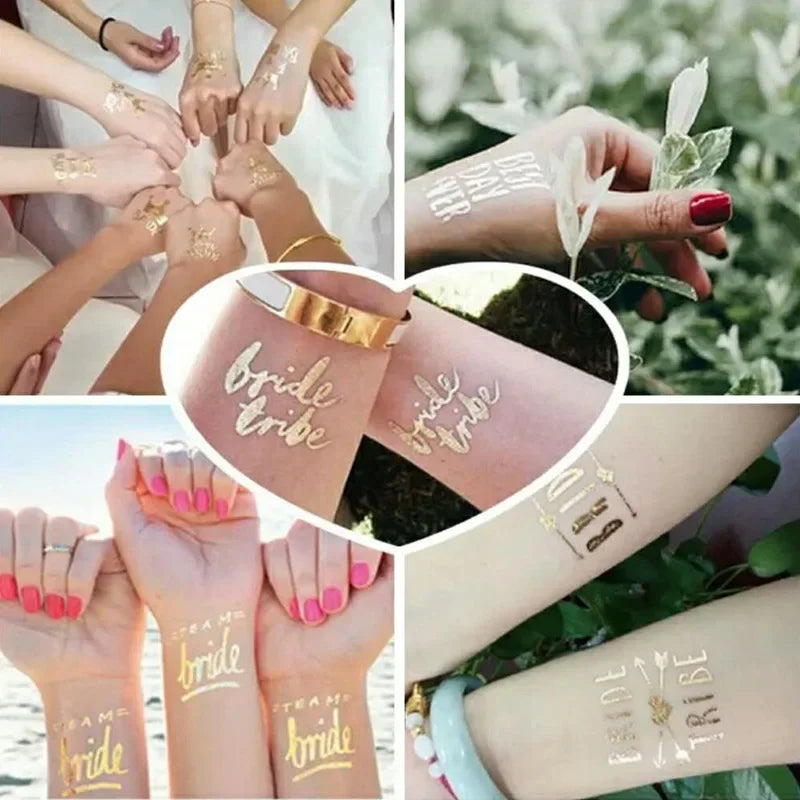 5-Pack Team Bride Gold Temporary Tattoos | Bachelorette Party Temporary Tattoos QXL