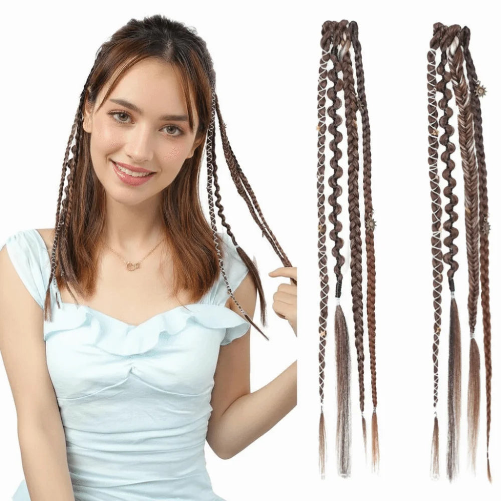 Bohemian Clip-In Braid Extensions 16" | Fairy Hairpiece Set Clip-In Hair Extension QXL
