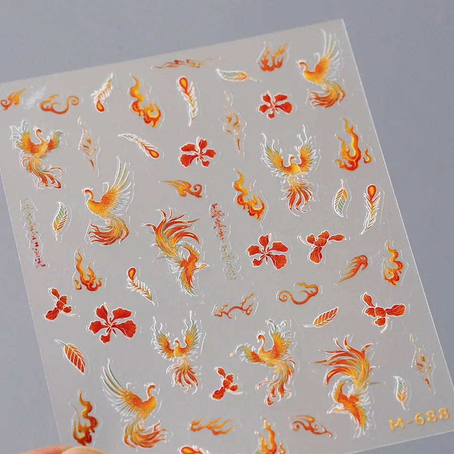 5D Retro Dragon Phoenix Nail Stickers | Self-Adhesive Decals Nail Art Stickers QXL M688