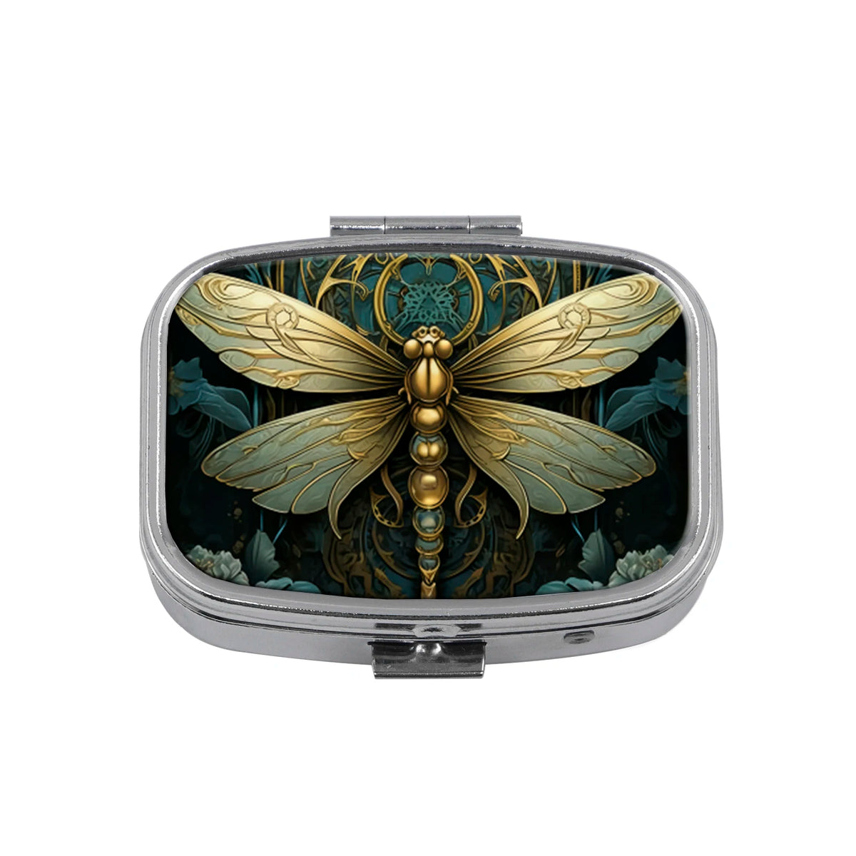 2-Grid Retro Dragonfly Metal Pill Box | Mini Travel Case Travel Pill Case QXL 1Pc