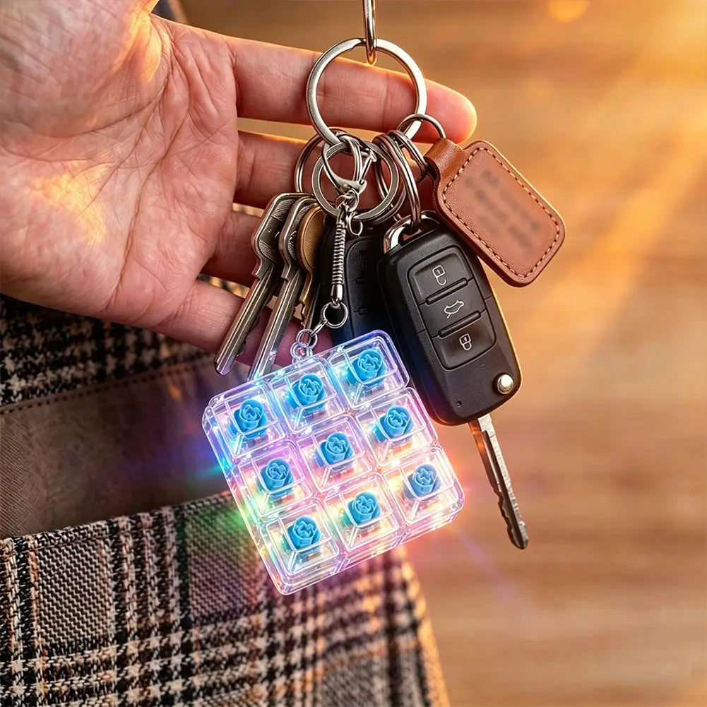 9-Key LED Fidget Keyboard Keychain | Clicky Tactile Toy Fidget Keychain Toy QXL