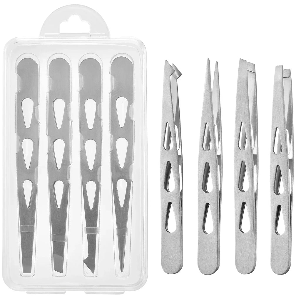 vvocci 4-Piece Professional Eyebrow Tweezer Set | Men & Women Eyebrow Tweezer Set QXL Silvery water drop