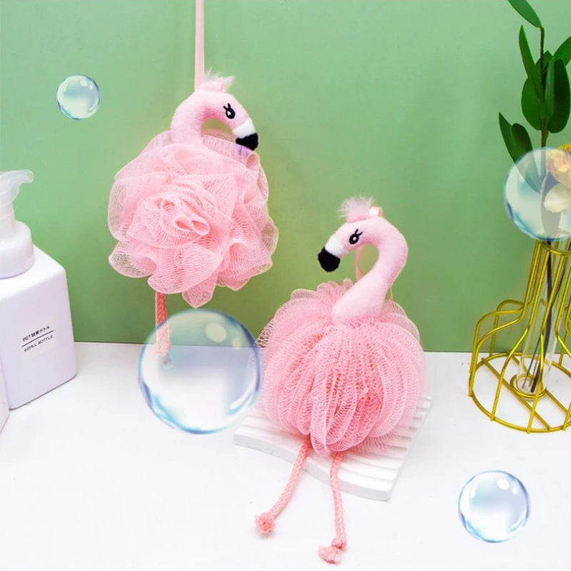 Flamingo Bath Sponge Foaming Mesh Ball | Soft Body Scrubber Bath Sponge Scrubber QXL