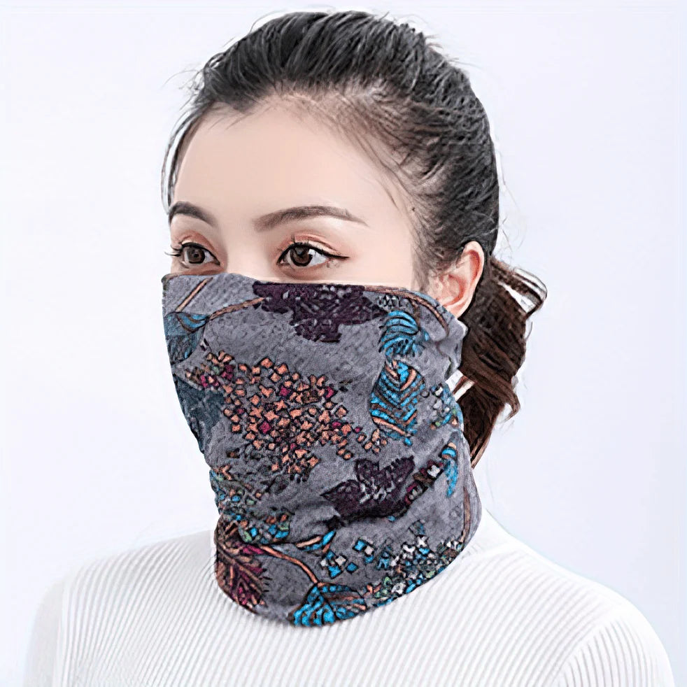 2-in-1 Flower Print Beanie Hat & Neck Scarf | Winter Cap Beanie Hat Scarf QXL
