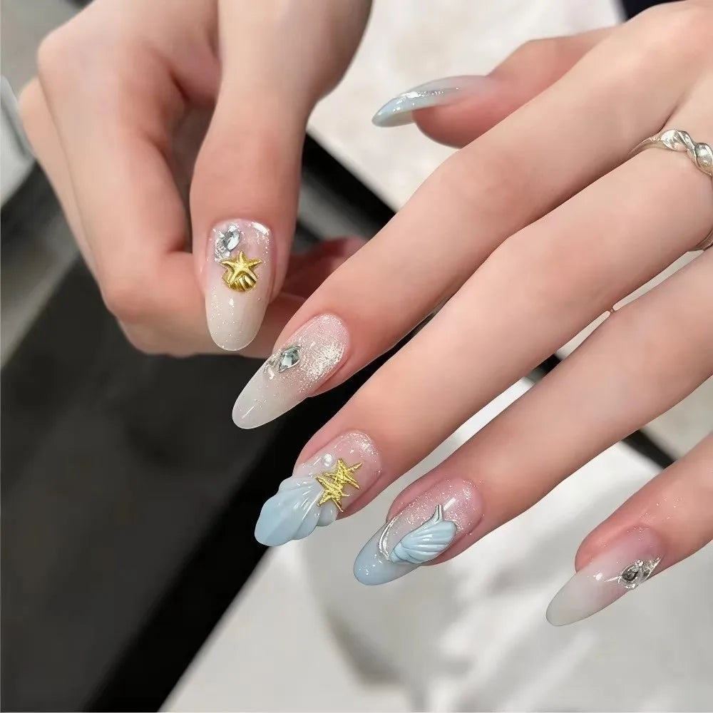 3D Ocean Nail Charms – Seashell, Starfish & Rhinestones Nail Art Charms QXL