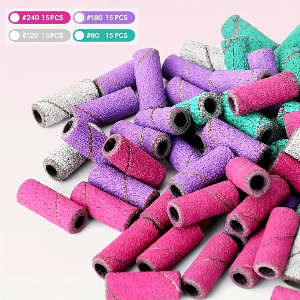 60-Pc Sanding Band Set 4 Grits | 3mm Nail Drill Grinding Rings Nail Sanding Bands QXL