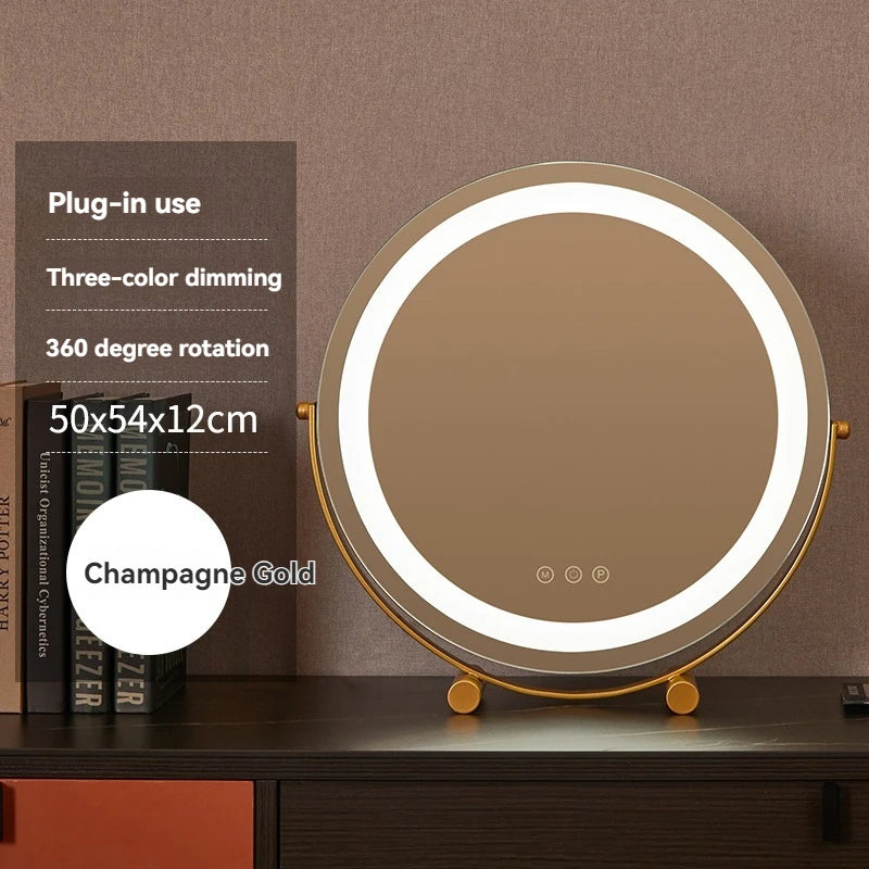 LED Circular Makeup Mirror | Desktop Vanity Mirror with Lights LED Vanity Mirror QXL gold w50