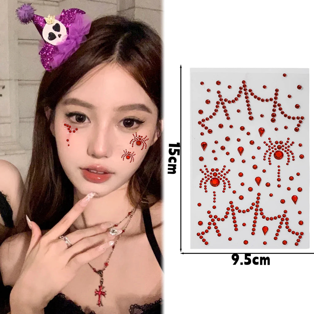 3D Halloween Spider Face Gems & Rhinestone Body Stickers Face Gem Stickers QXL B
