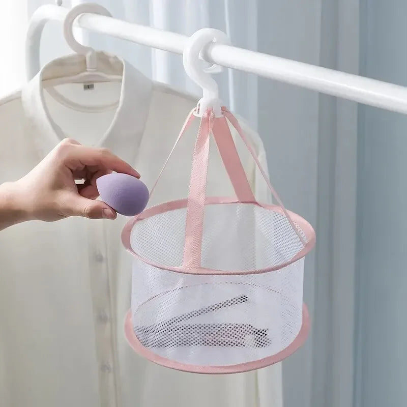 Mesh Makeup Brush Drying Bag | Foldable Hanging Basket Brush Drying Bag QXL M105 Pink