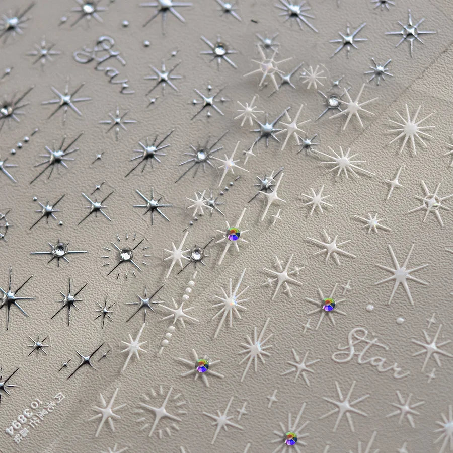 5D Bronzing Star Nail Stickers | Gold Silver Laser Decals Nail Art Stickers QXL