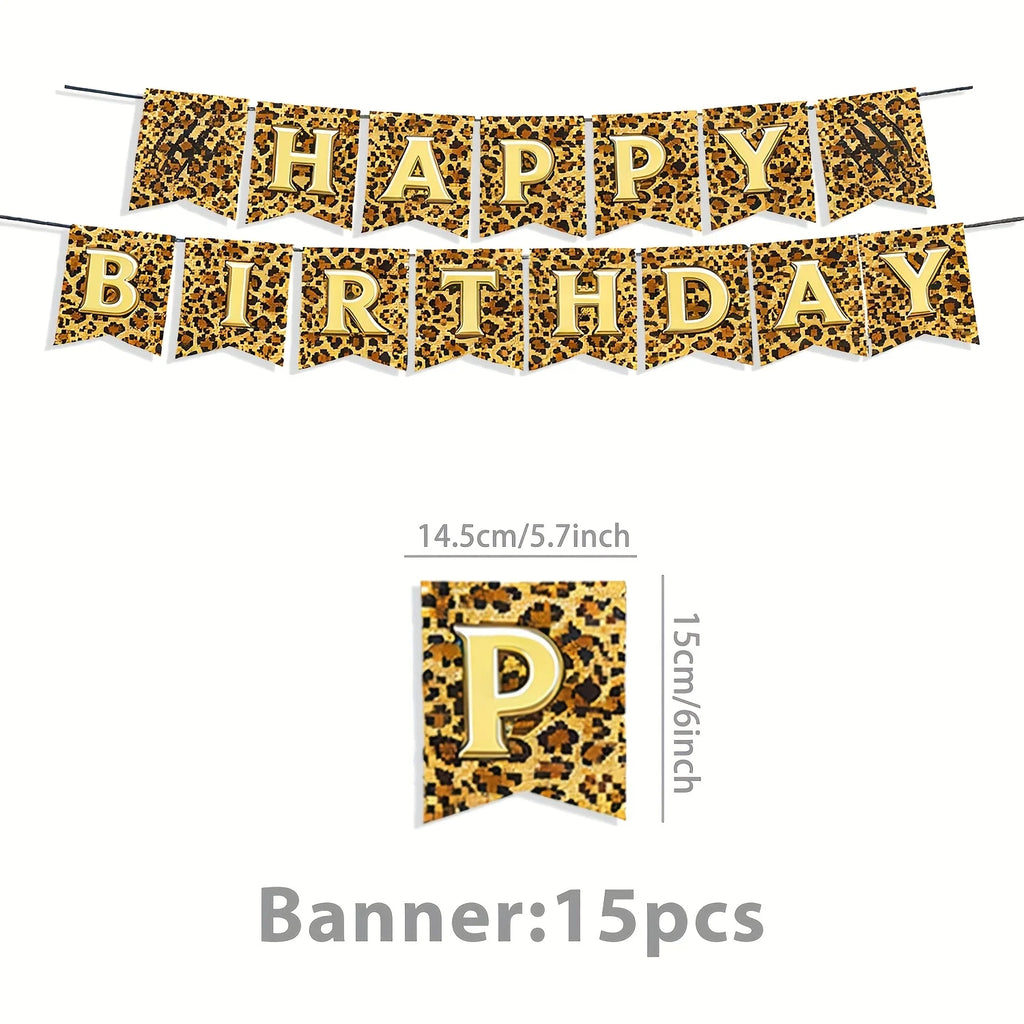 Leopard Print Birthday Party Supplies – Tableware, Flags & Banner Party Decoration Set QXL